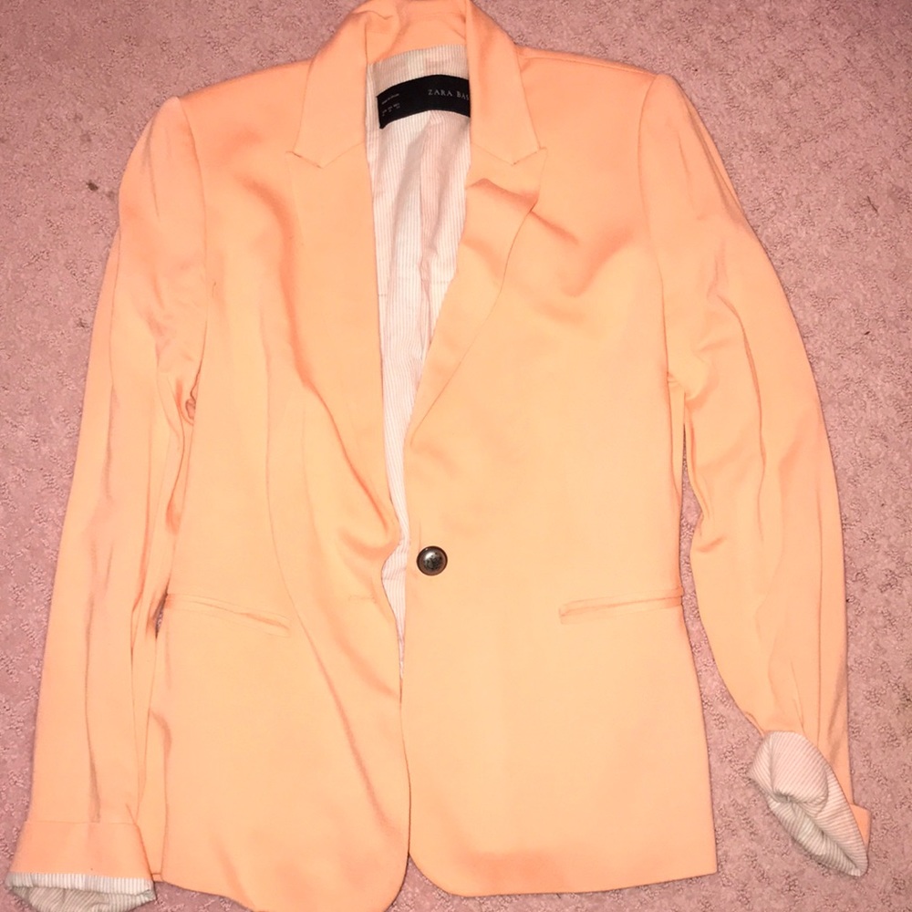 peach coral cotton zara basic blazer size m